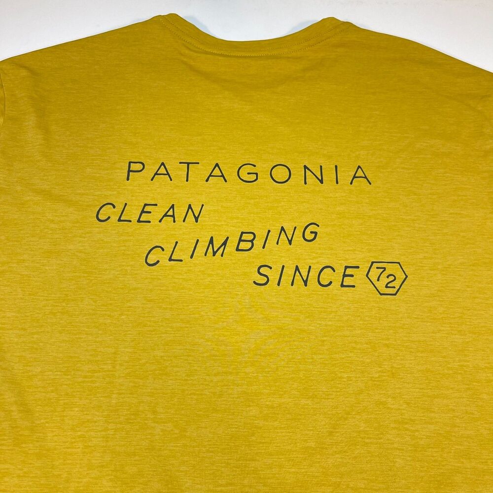 New PATAGONIA Clean Climbing Lightweight Sun Yellow T Shirt Sz Mens XL